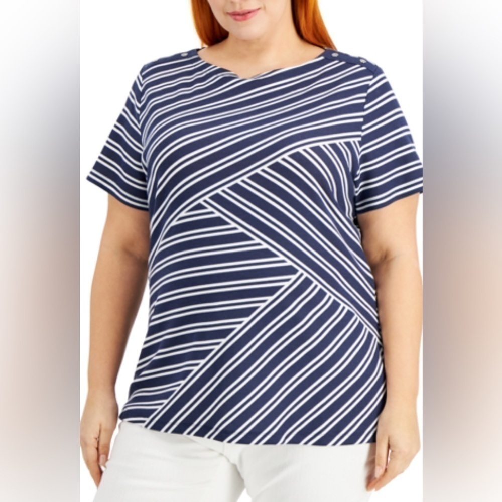 Karen Scott Stripe Boatneck Tee Size 4X